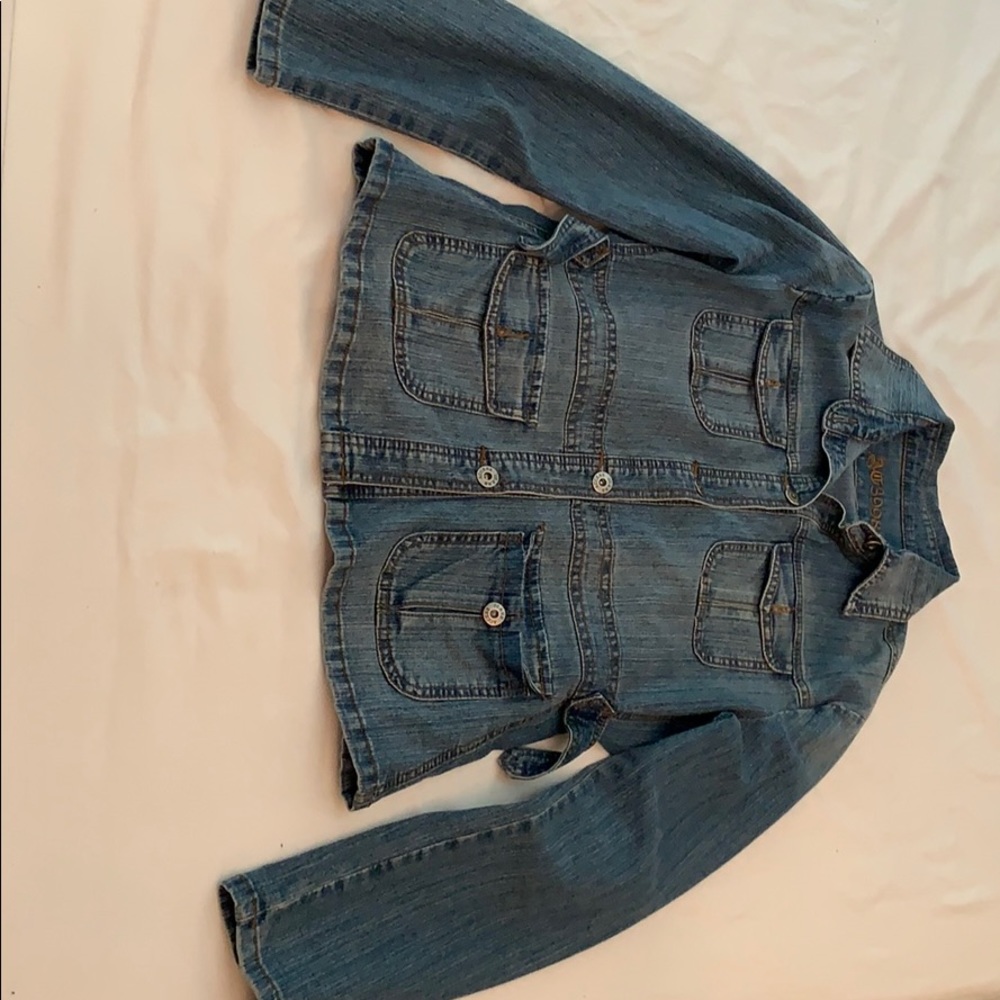 A denim jacket that is in good condition